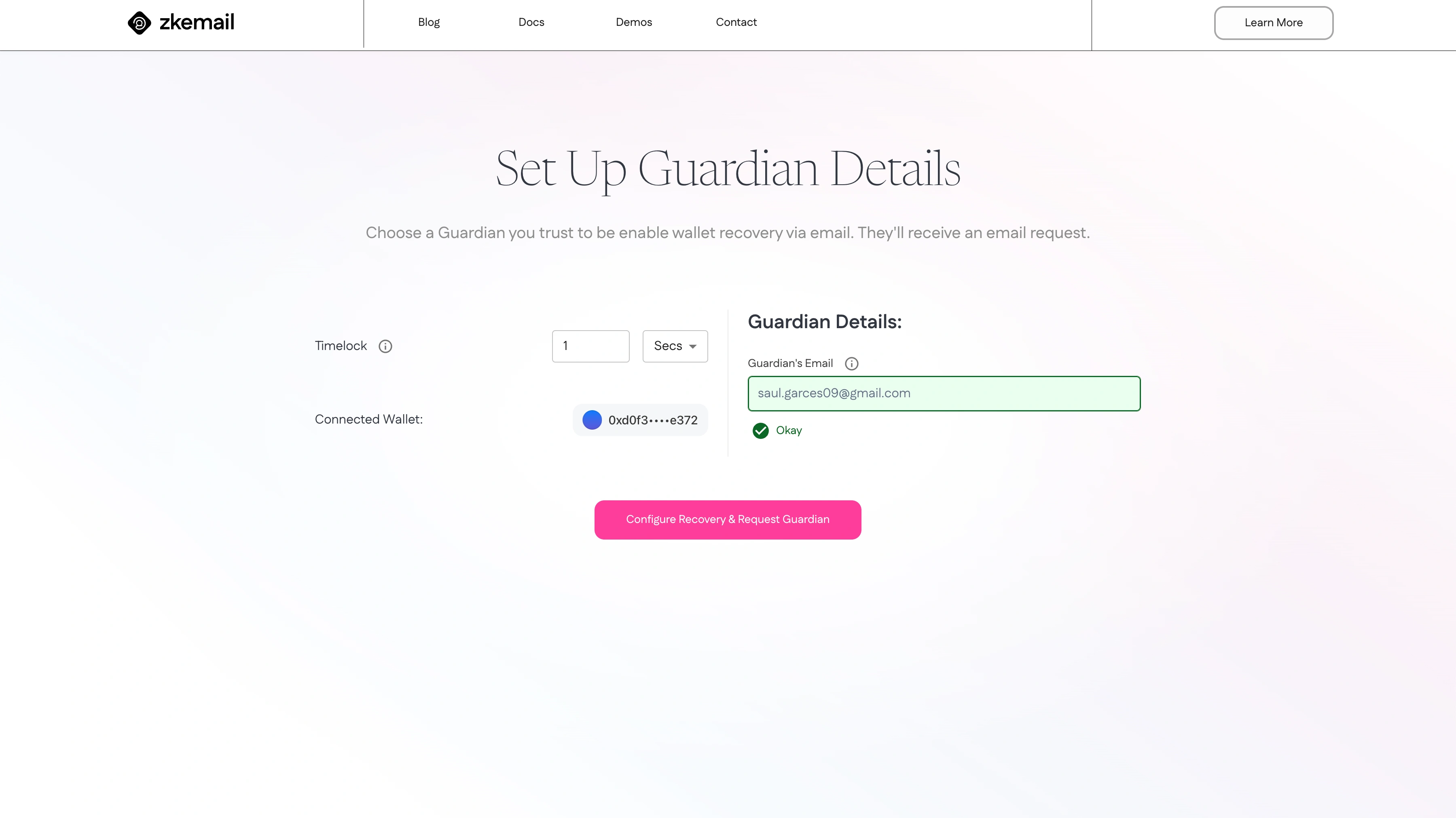 ZK Email Recovery Set Up Guardian Step