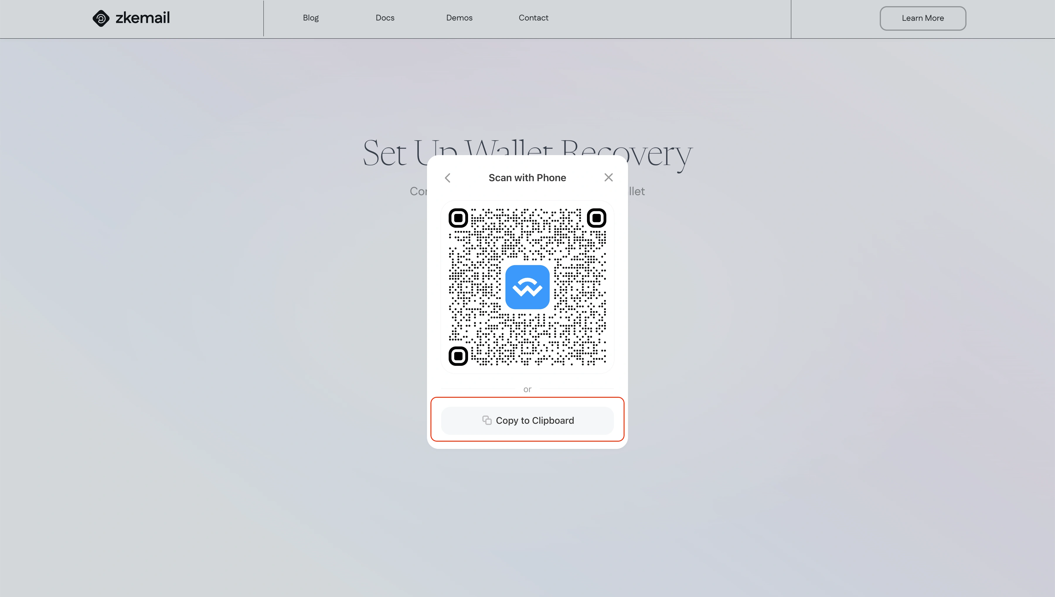 ZK Email Recovery WalletConnect Copy to Clipboard